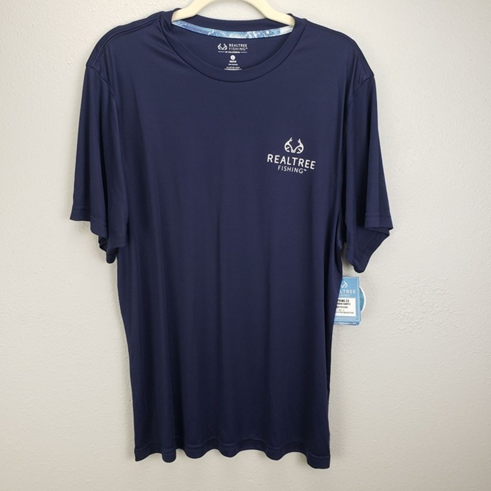 Realtree Men's Size L Waikiki Performance Fishing‎ Tee Dark Blue UPF 50 New